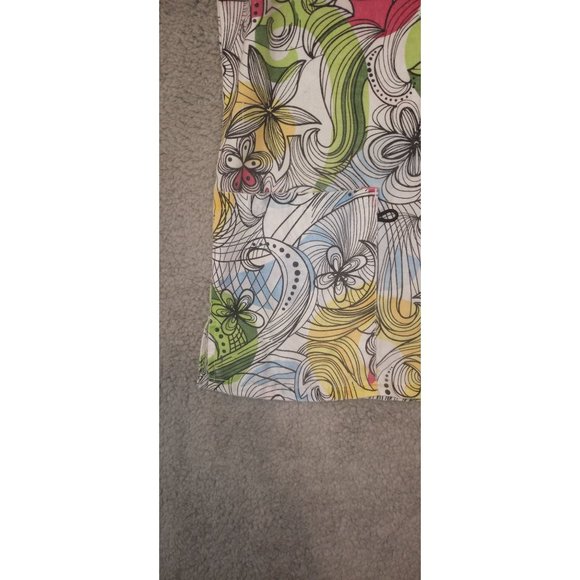 Zikit Women's Size Medium Floral Print V-Neck Scrub Top - Picture 2 of 8